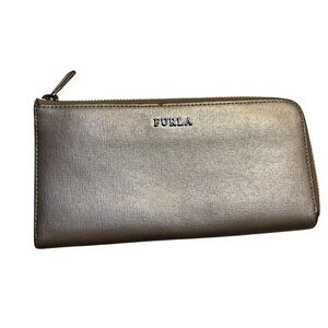 Furla Babylon Wallet Leather Metallic Light Gold Zip-around Continental Classic